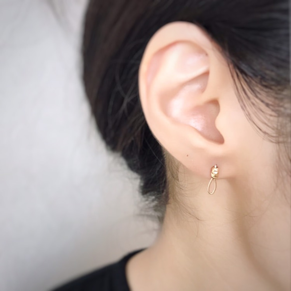 [14KGF] 凹紋米珠線耳環-2way 第3張的照片