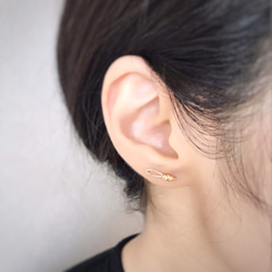 [14KGF] 凹紋米珠線耳環-2way 第4張的照片