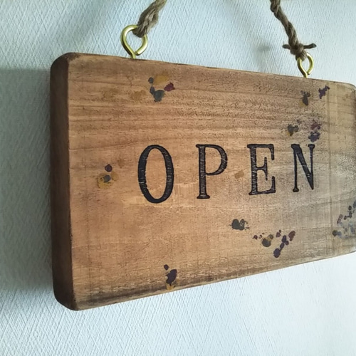 クラシック木製看板 OPEN CLOSED 吊り下げ ナチュラルブラウン ハンド