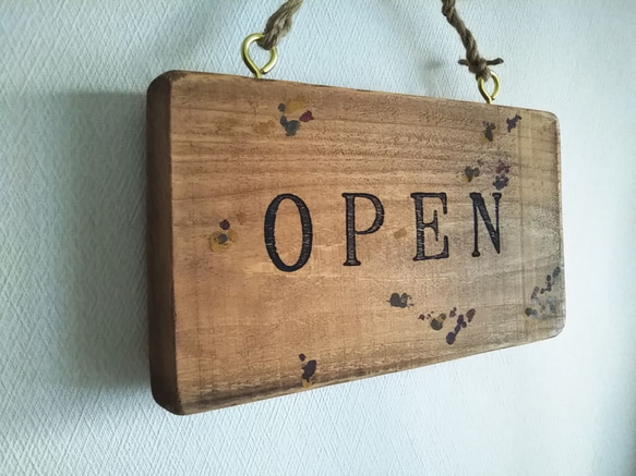 クラシック木製看板 OPEN CLOSED 吊り下げ ナチュラルブラウン ハンド