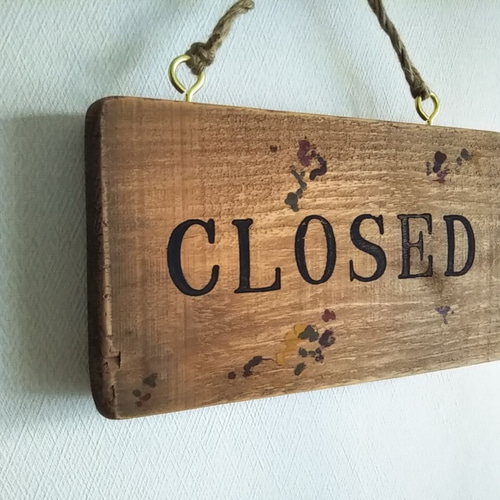 クラシック木製看板 OPEN CLOSED 吊り下げ ナチュラルブラウン ハンド