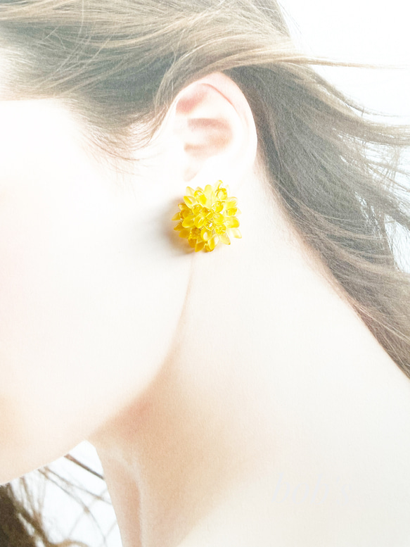 【popular】flower手編みpierce/earring yellow mix ＊large 5枚目の画像