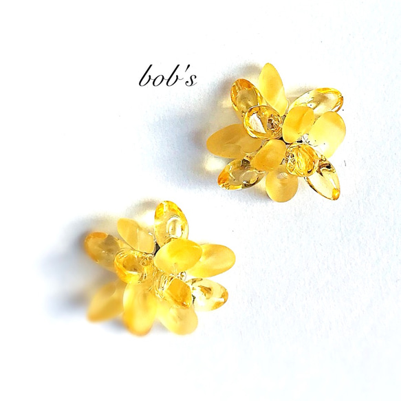 【popular】glass beads pierce/earring* yellow mix*ミモザ　*small 1枚目の画像