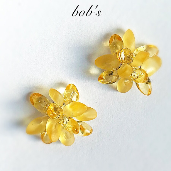 【popular】glass beads pierce/earring* yellow mix*ミモザ　*small 2枚目の画像