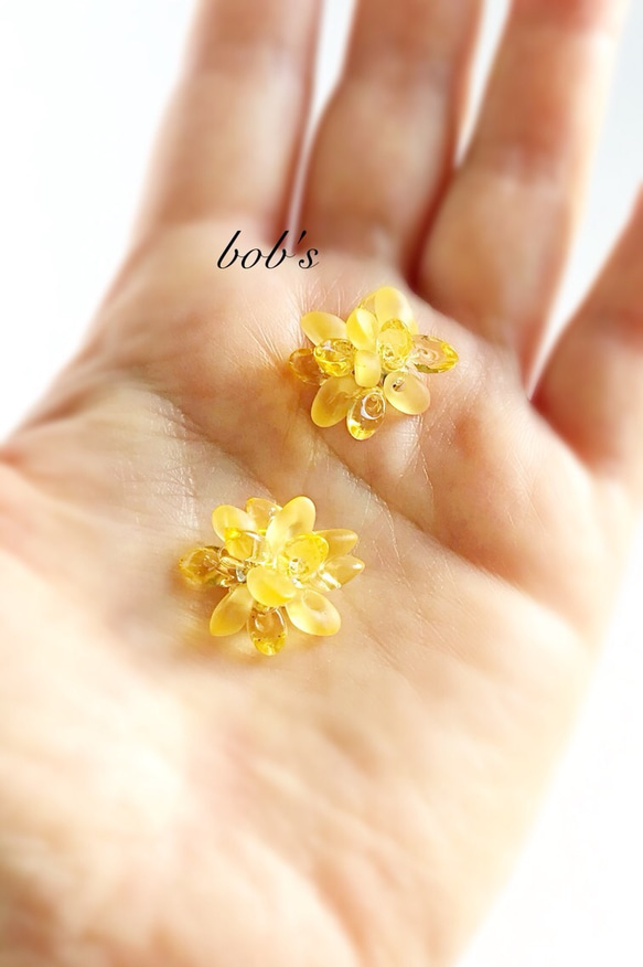 【popular】glass beads pierce/earring* yellow mix*ミモザ　*small 4枚目の画像