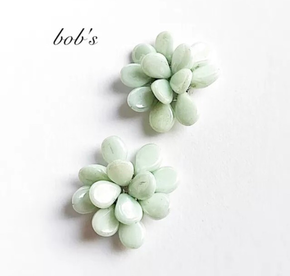 【bob's popular】紫陽花pierce/earring*オリーブアラバスター 2枚目の画像