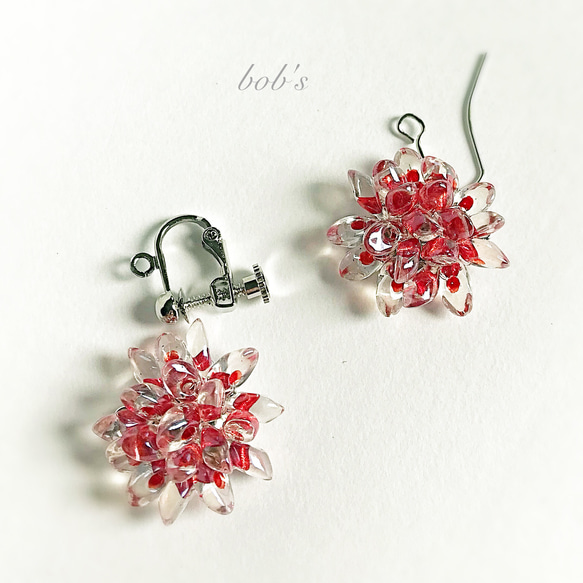 揺れるcrystal red Dahlia pierce/earring＊small 3枚目の画像