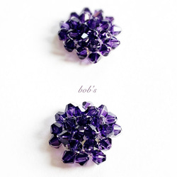 スワロフスキーcrystal flower pierce/earring*purple velvet 2枚目の画像