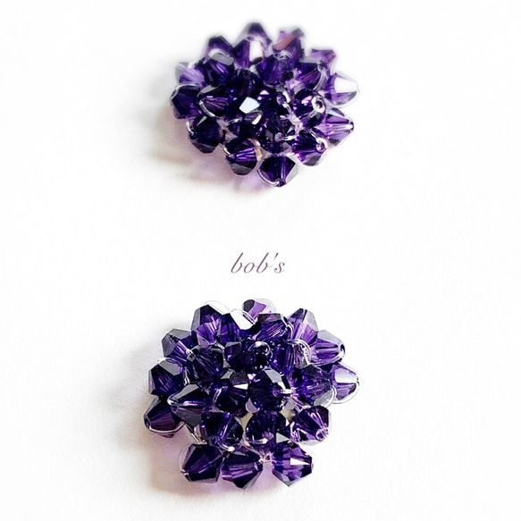 スワロフスキーcrystal flower pierce/earring*purple velvet 2枚目の画像