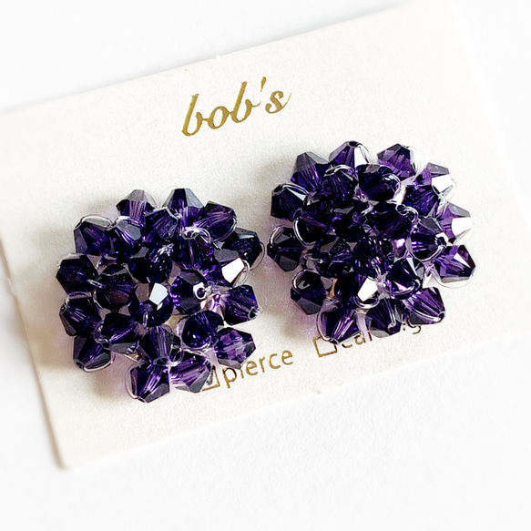 スワロフスキーcrystal flower pierce/earring*purple velvet 3枚目の画像