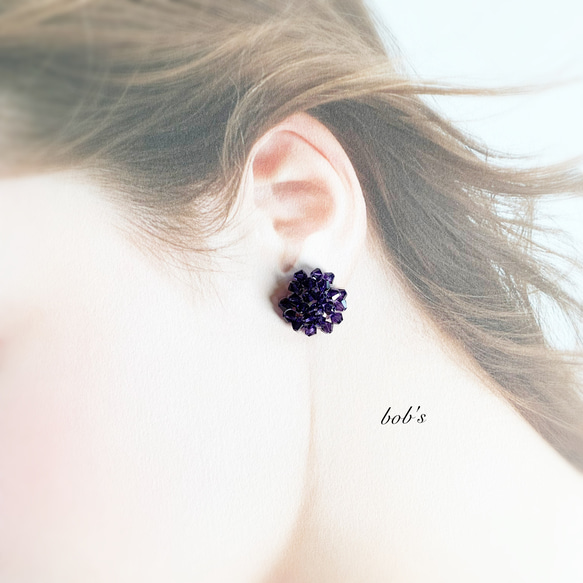 スワロフスキーcrystal flower pierce/earring*purple velvet 4枚目の画像