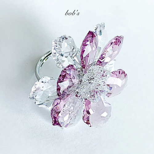 サイズ調整可能なリングSwarovski リングフラワー55〜60