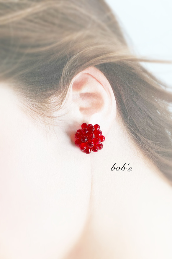 【bob's long popular】glass beads pierce/earring*シャム 2枚目の画像