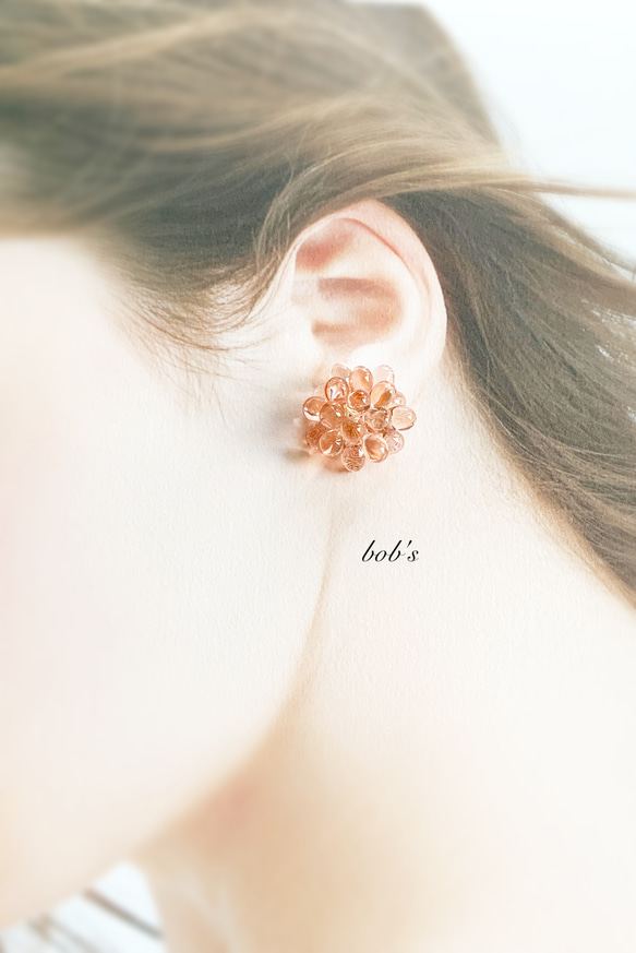 【bob's popular】glass beads pierce/earring＊rose 3枚目の画像