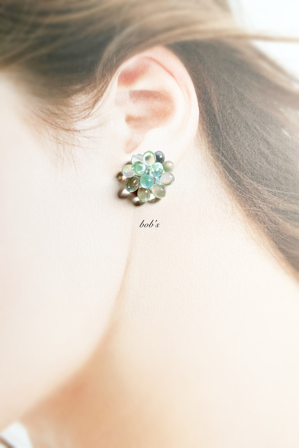 【popular】glass beads pierce/earring＊ mix aquamarine green 4枚目の画像