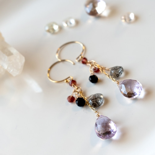 バイカラーアメトリンのフェミニンピアス（イヤリング） ピアス 