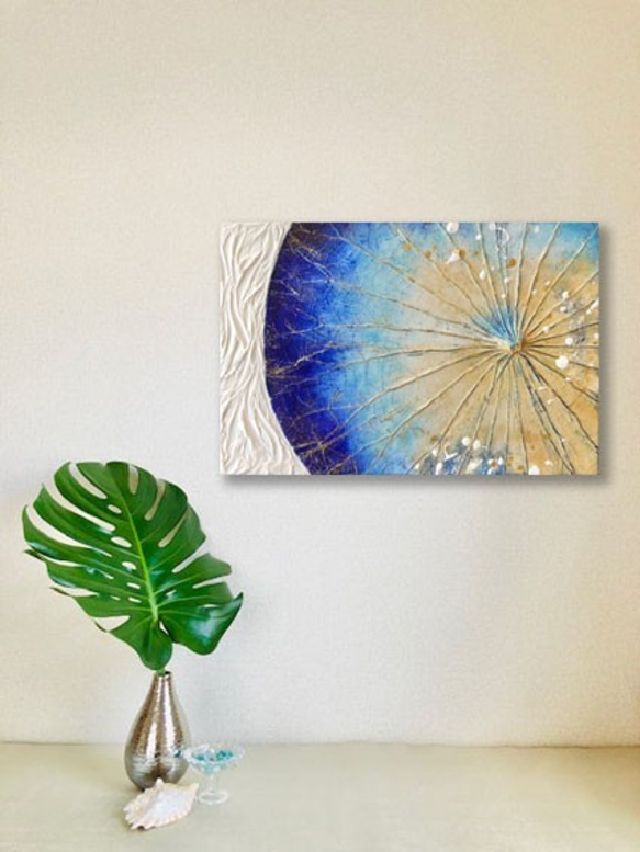 【一点もの】【オシャレでユニークな蓮の葉ハッピーアート 洋室 リビング 癒し 額付きをご希望の場合は ご相談ください！立体額に設置するかたちとなります