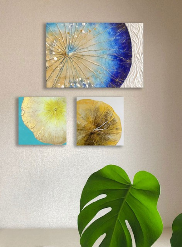 【一点もの】【オシャレでユニークな蓮の葉ハッピーアート 洋室 リビング 癒し 額付きをご希望の場合は ご相談ください！立体額に設置するかたちとなります