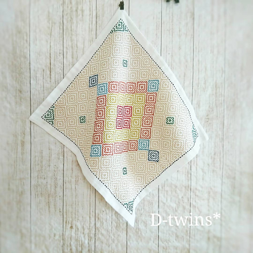 オールドカントリー風☆柿の花☆刺し子のふきん〜タペストリー