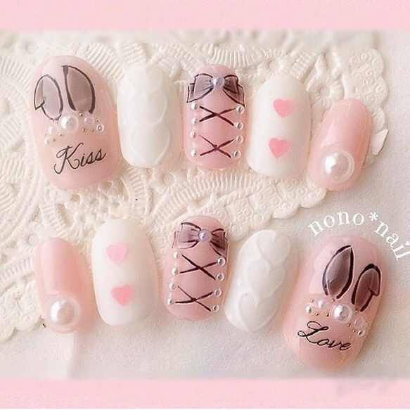 大人気♡サイズ、形変更無料❁︎大人のうさ耳ネイルチップ ネイル