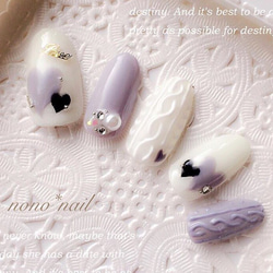 ♡ぷっくりハートのニットネイル♡ ネイルチップ　ハンドメイド サイズ、形が無料で選べる❁︎ハートニットネイル ネイルチップ（つけ