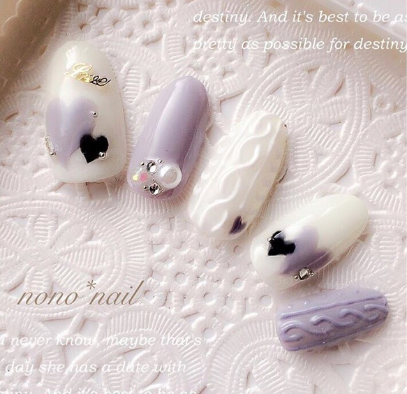 ♡ぷっくりハートのニットネイル♡ ネイルチップ　ハンドメイド サイズ、形が無料で選べる❁︎ハートニットネイル ネイルチップ（つけ