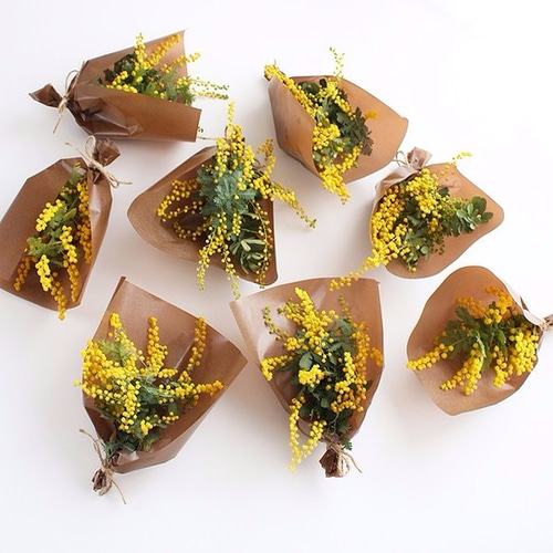 春 ミモザのラッピング* ミモザプチギフト ワンコイン ドライフラワー