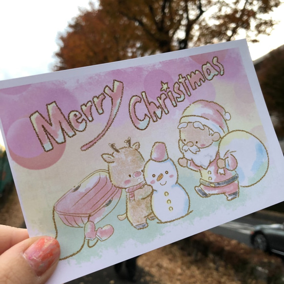 サンタとトナカイの雪遊び★クリスマスカード【大量購入OK！】 2枚目の画像