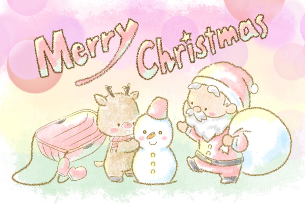 ★クリスマスコメントカード2️⃣★サンタクロース★トナカイ★スクラップブッキング★ サンタとトナカイの雪遊び☆クリスマスカード【大量購入OK