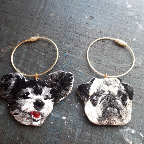 手刺繍【お顔刺繍】うちのこキーリング・ブローチ おもちゃ・ペット 
