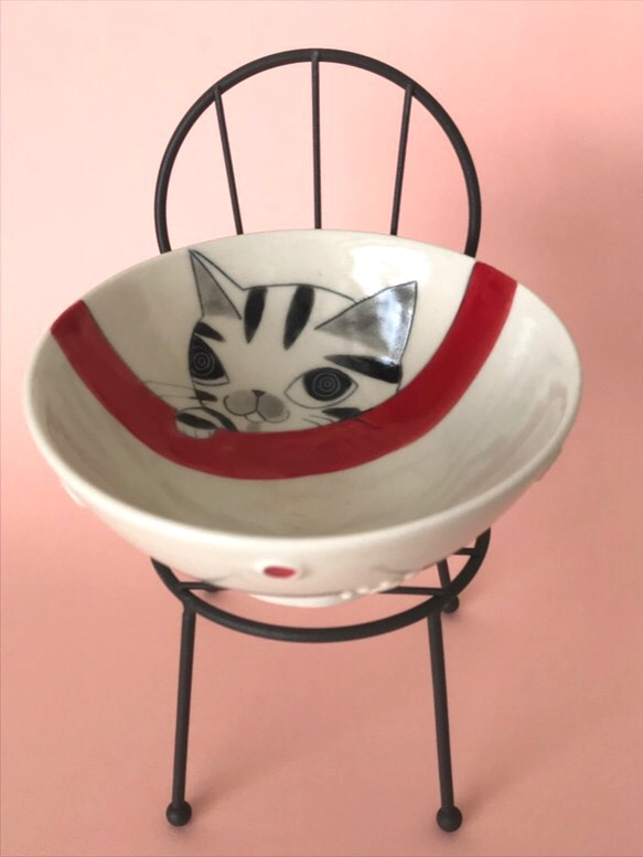 猫絵のご飯茶碗(キジトラ) 2枚目の画像
