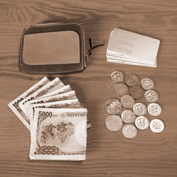 ミニ財布 「ポケットバース」 本革100％ L字ファスナー メンズ レディース兼用 チョコ×ナチュラル 7枚目の画像