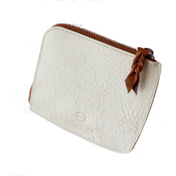 ミニ財布 「ポケットバース」 本革100％ L字ファスナー メンズ レディース兼用 アイボリー×ブラウン 3枚目の画像