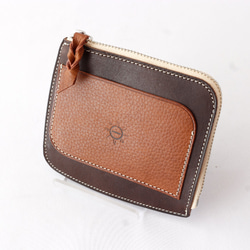 ミニ財布 「ポケットバース」 本革100％ L字ファスナー メンズ レディース兼用 チョコ×ブラウン 2枚目の画像