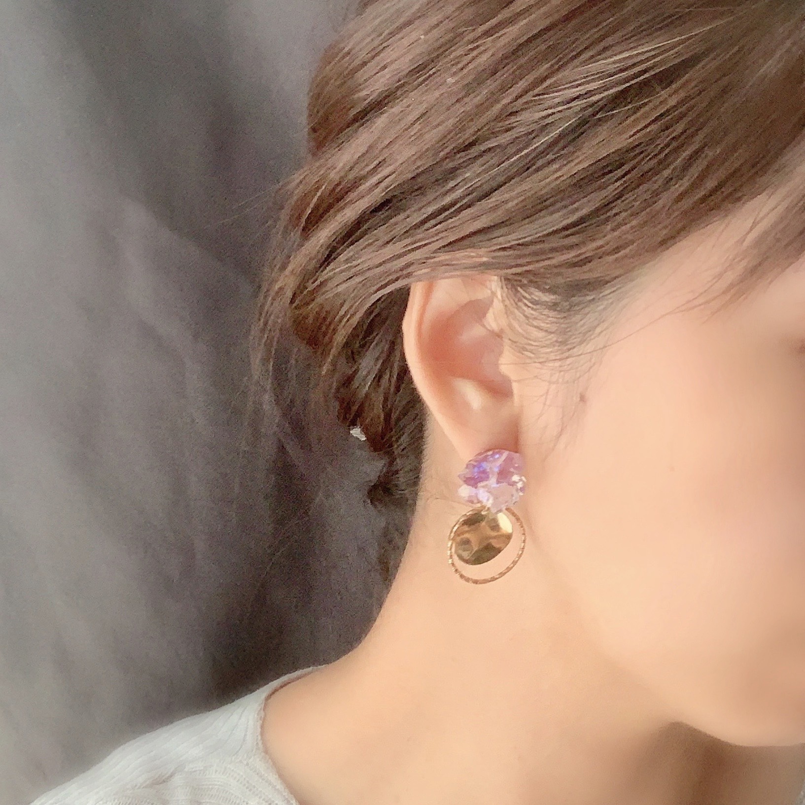 Water Color 2way チュールタッセル イヤリング／ピアス Ω イヤリング 