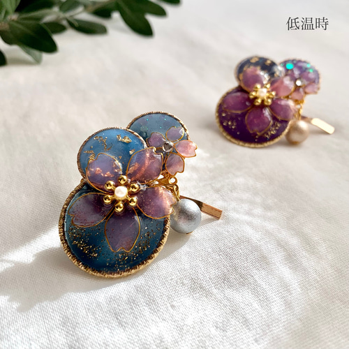 特集】温度で色が変わる昼桜ポニーフック ٭❀* 大ぶりで華やか 透明感