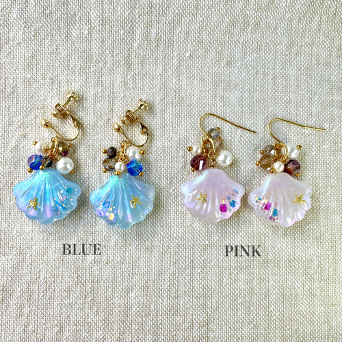 色が変わるオーロラシェルイヤリング/ピアス ٭❀*光の角度でオーロラ
