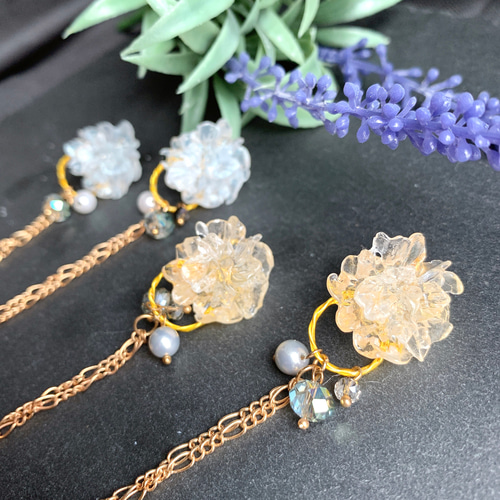 立体花のロングタッセル イヤリング/ピアス٭❀* 大人綺麗で