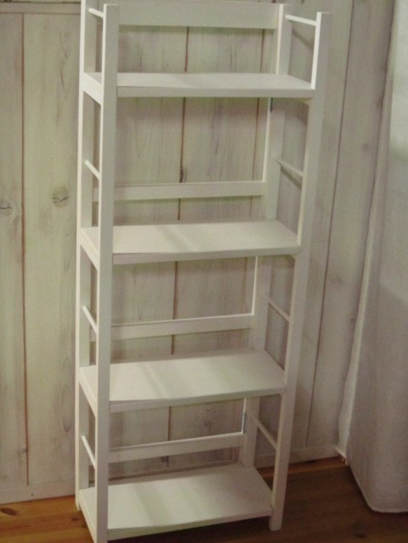 オーダー品　簡単折り畳み式BOOKシエルフ（本棚）道具無しで折り畳み出来る飾り棚シリーズ　シンプルトップミルキーホワイト 3枚目の画像