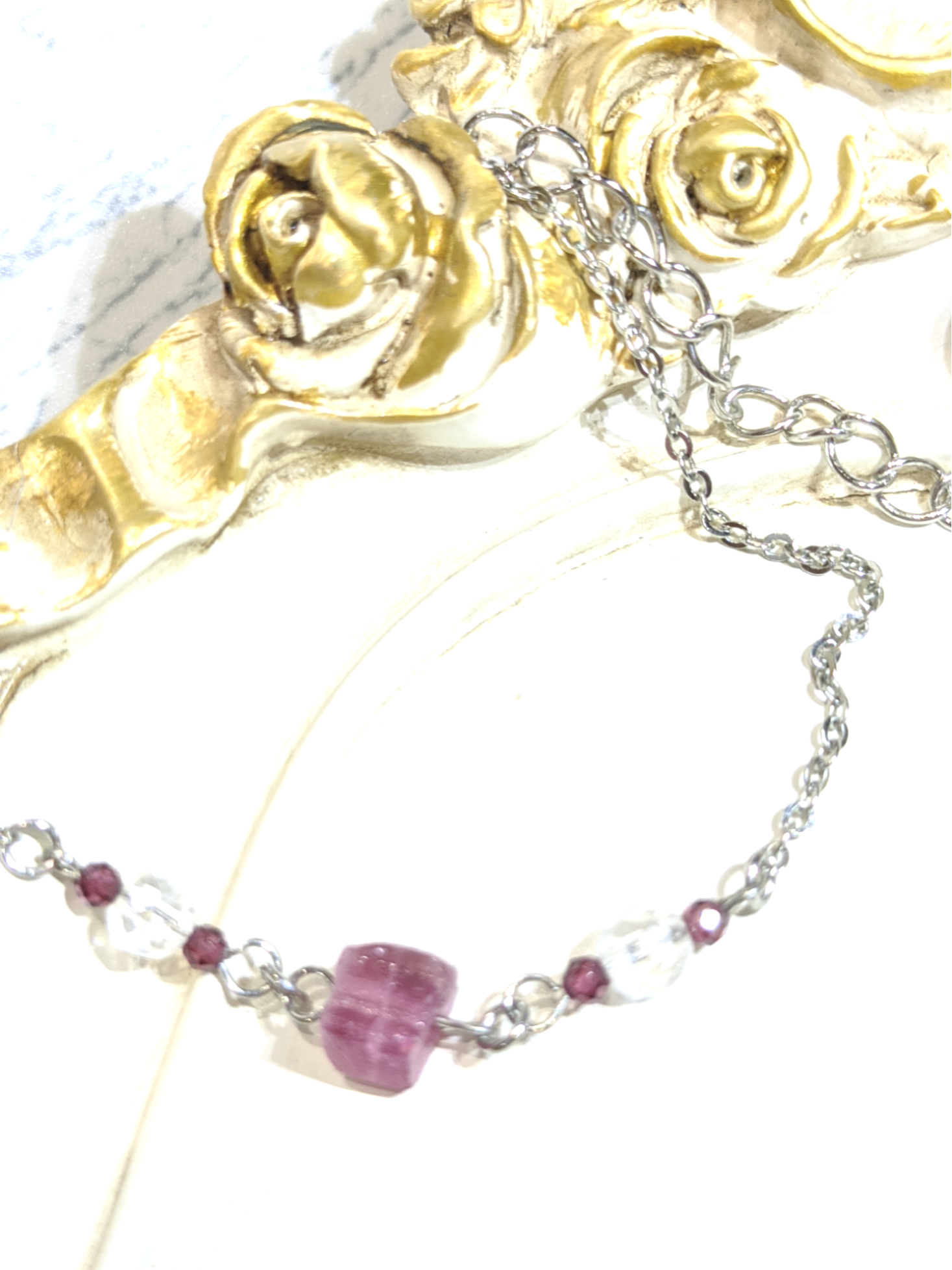 ピンクトルマリン×ガーネット×クリスタル　ブレスレット