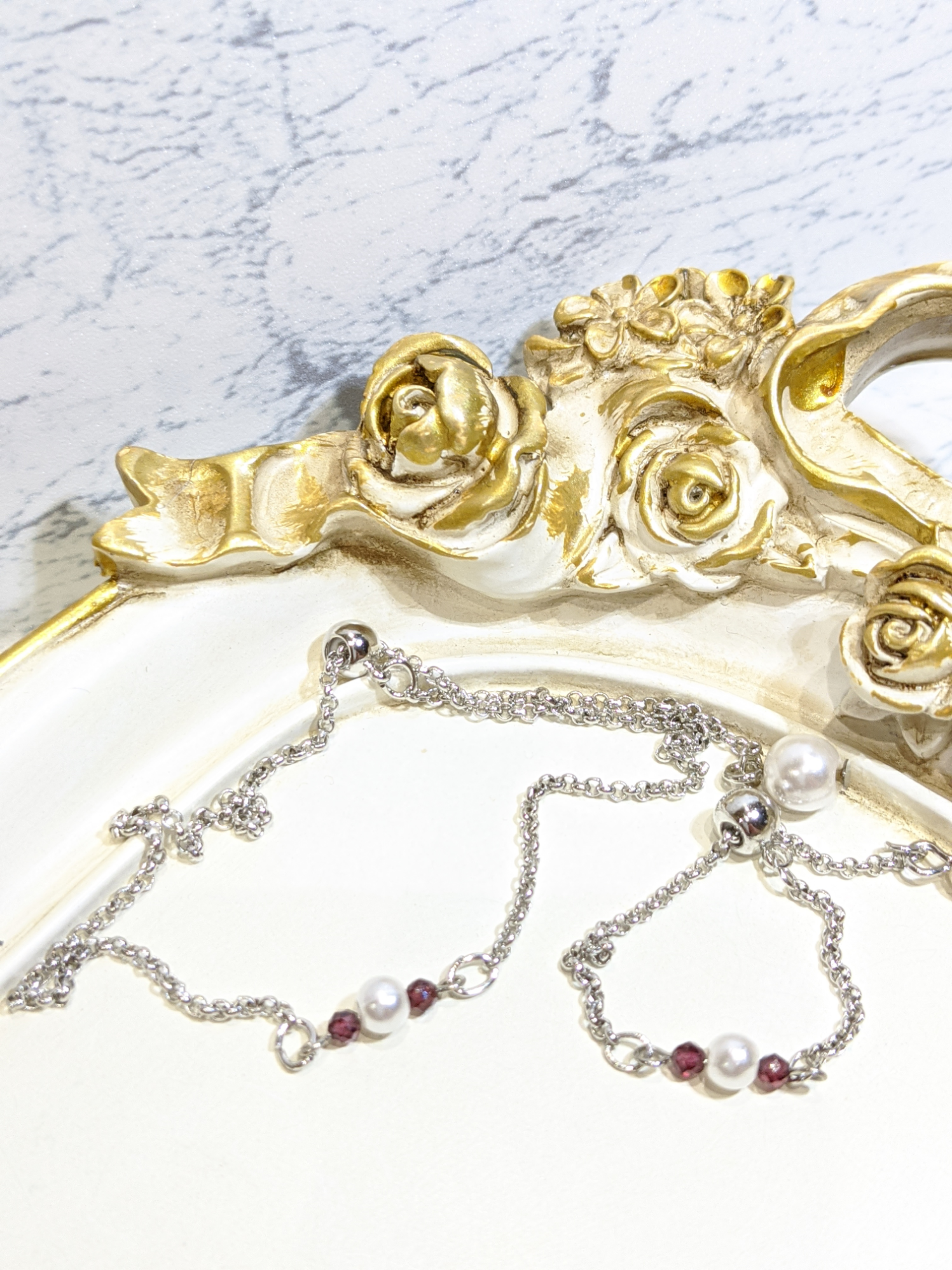 ガーネット　チェーンリング　ブレスレット　2点セット