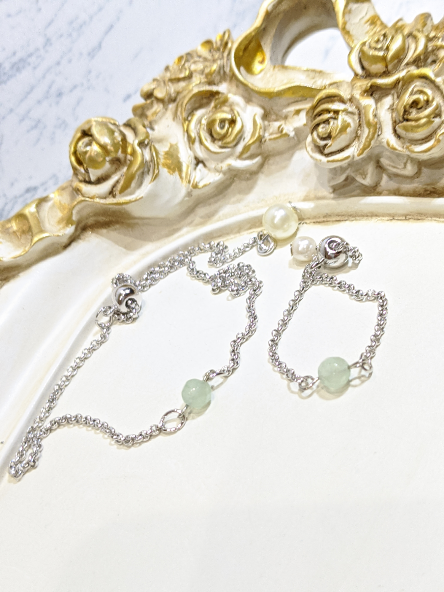 グリーンアベンチュリン　チェーンリング　ブレスレット　2点セット