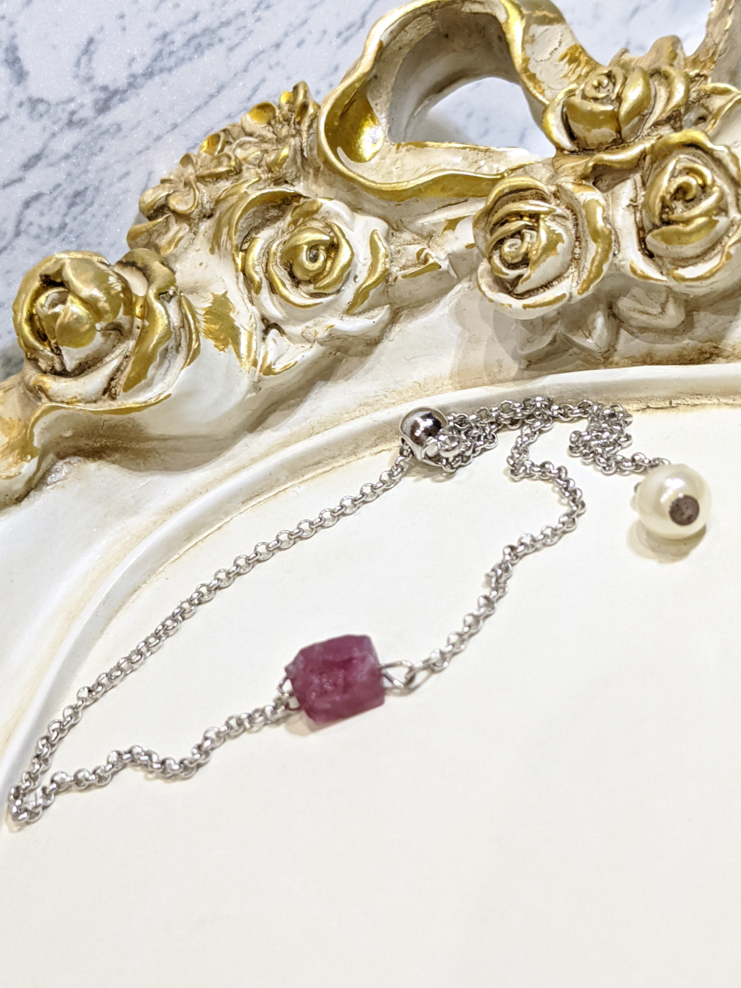 ピンクトルマリン　チェーンブレスレット