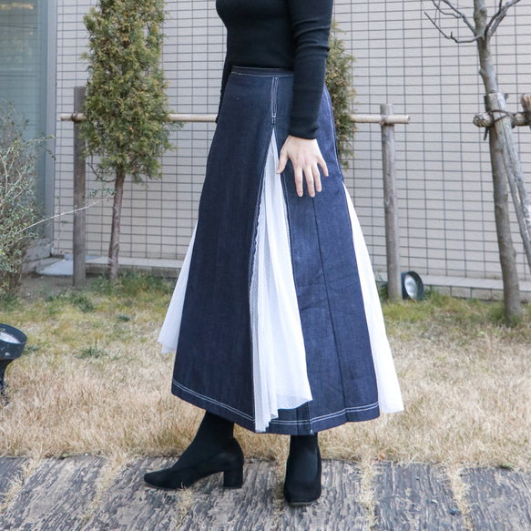 デニム×チュールロングスカート ロングスカート（マキシ丈） Areu 通販  