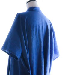 棉麻喇叭形襯衫裙 * 寶藍色 第8張的照片