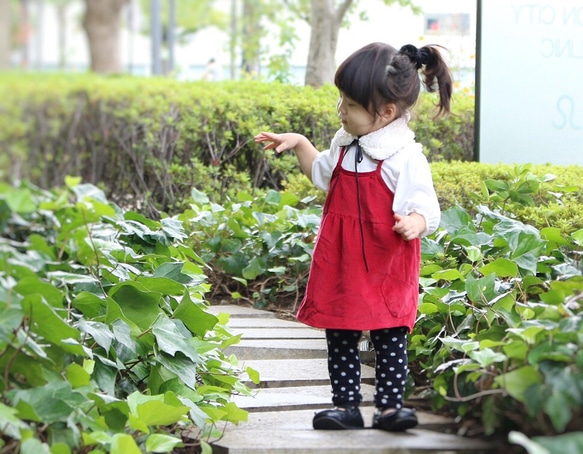 ママとお揃い＊コーデュロイのキャミワンピース＊レッド 2枚目の画像