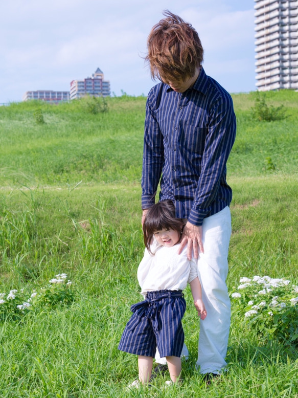 親子でお揃い＊ストライプのメンズシャツ＊ネイビー 10枚目の画像