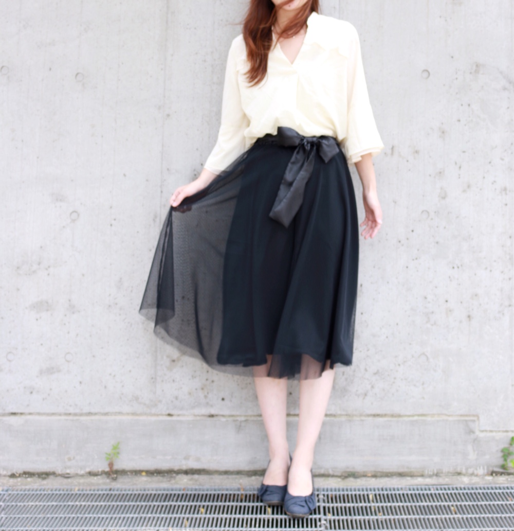 ドットチュールのリボンフレアパンツ＊ブラック 6,612円