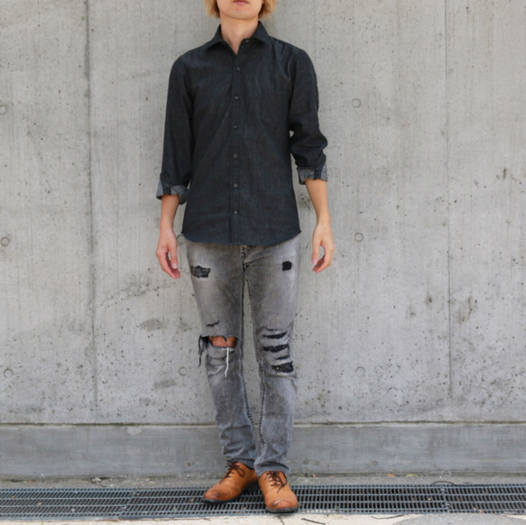 岡山県産デニム＊6ozデニムシャツ 1枚目の画像