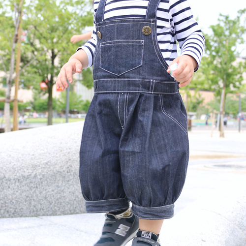 ぷっくりシルエットのかぼちゃサロペット＊インディゴデニム